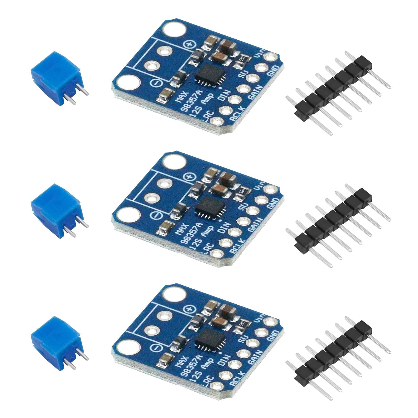 HENGBIRD MAX98357A I2S moduł wzmacniacza, 19 x 18 mm Mono DAC Breakout Board, bezfiltrowy wzmacniacz audio klasy D, 3 W, wejście cyfrowe 5 V, do projektów audio Raspberry Pi ESP32, 3 sztuki