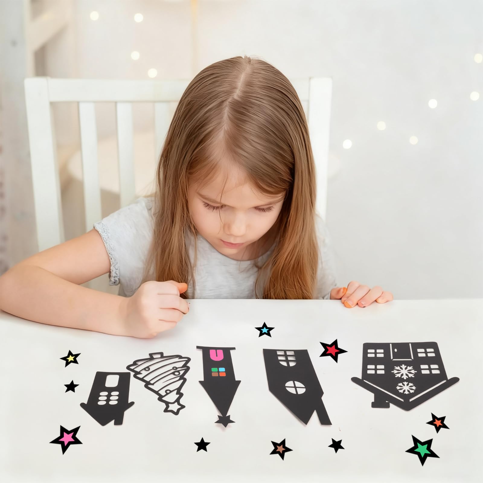Kit Décoration Noël Bricolage - 42 Pièces : Pochoirs Maisons, étoiles, Papiers Colorés Pour Fenêtres