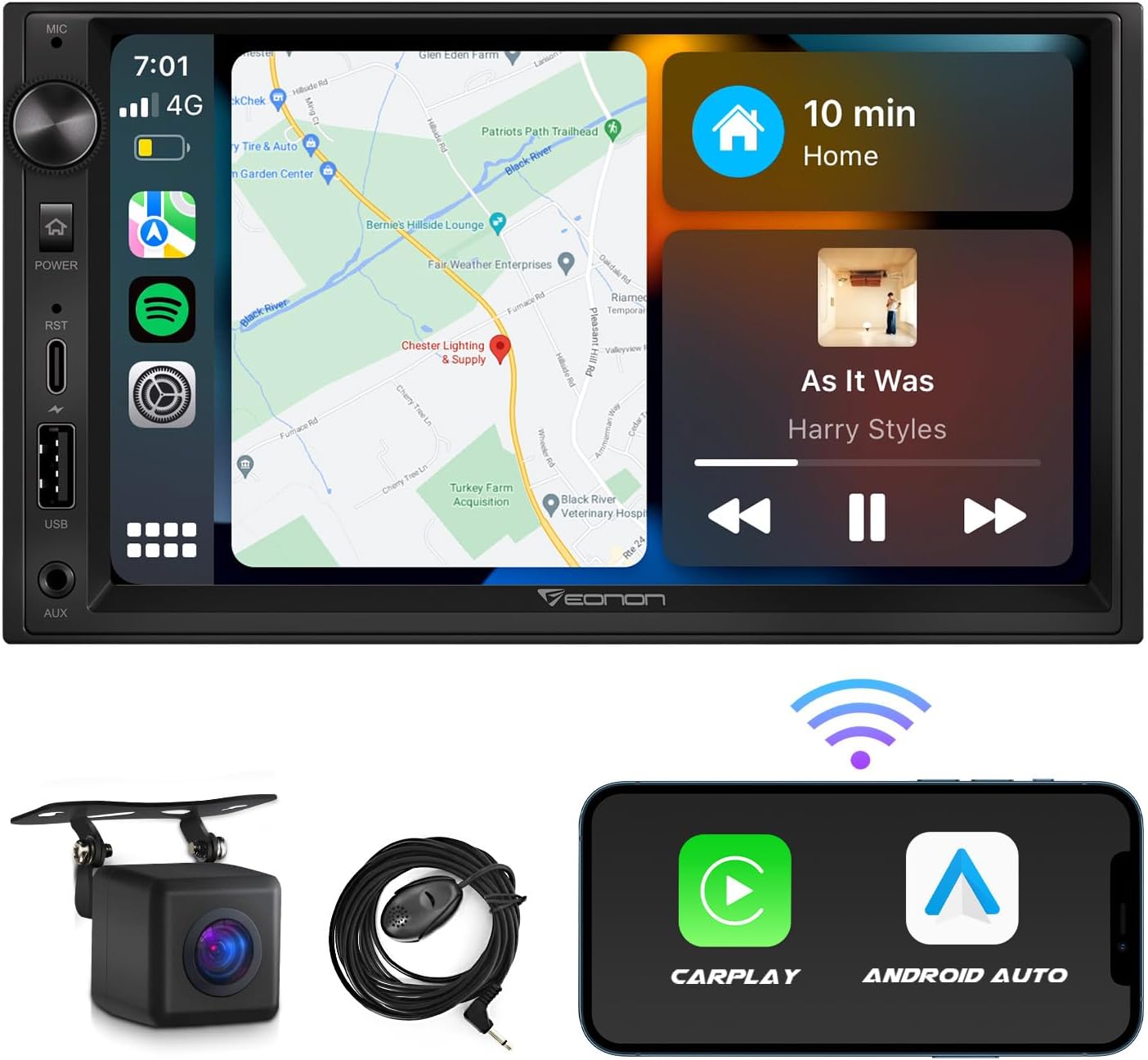 7'' Double Din Car Stereo Wireless CarPlay & Wireless Android Auto Car Audio Receivers with AHD Backup Camera, Built in DSP, Bluetooth, MirrorLink, SWC, FM/AM, Fast Charge - X3