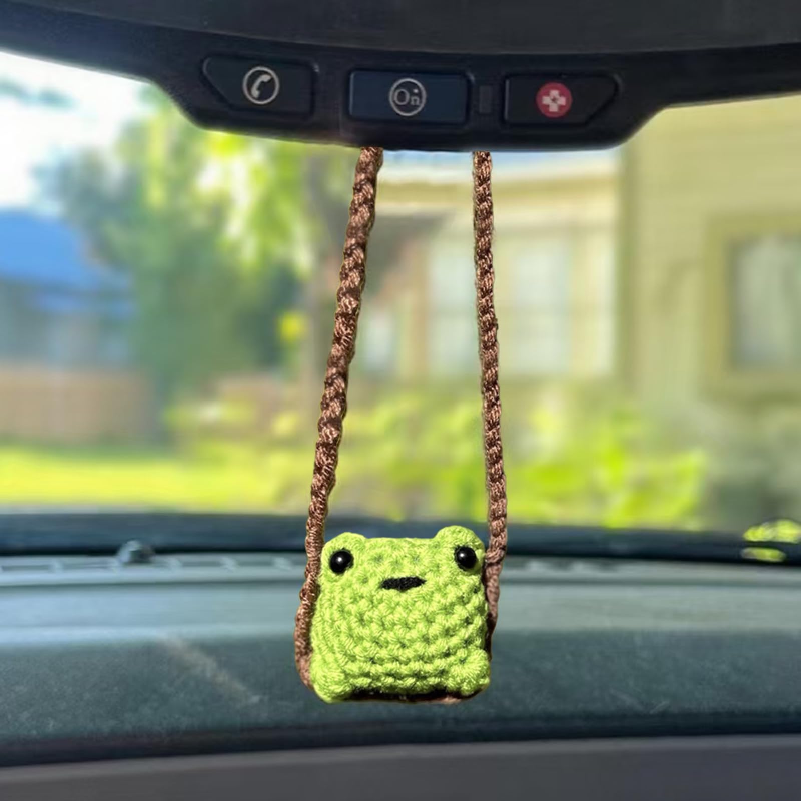 Cute Crochet Frog Car Decor Car Hanging Accessories for Rear View Mirror Boho Positive Animals Charm Hand-Made Kitchen