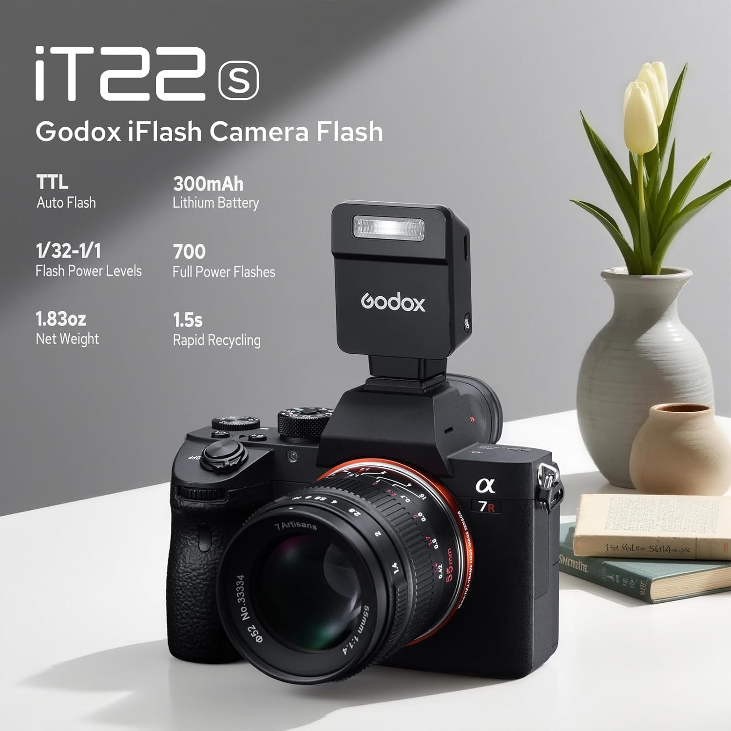 Godox iT22 iT22-S Flash for Sony, Mini TTL Flash with Intuitive Screen, 1.5s Recycle, 700 Full Power Flashes, USB-C Charge, Built-in Battery, GODOX iT22S iT22 S Pocket Flash Speedlight (Black)