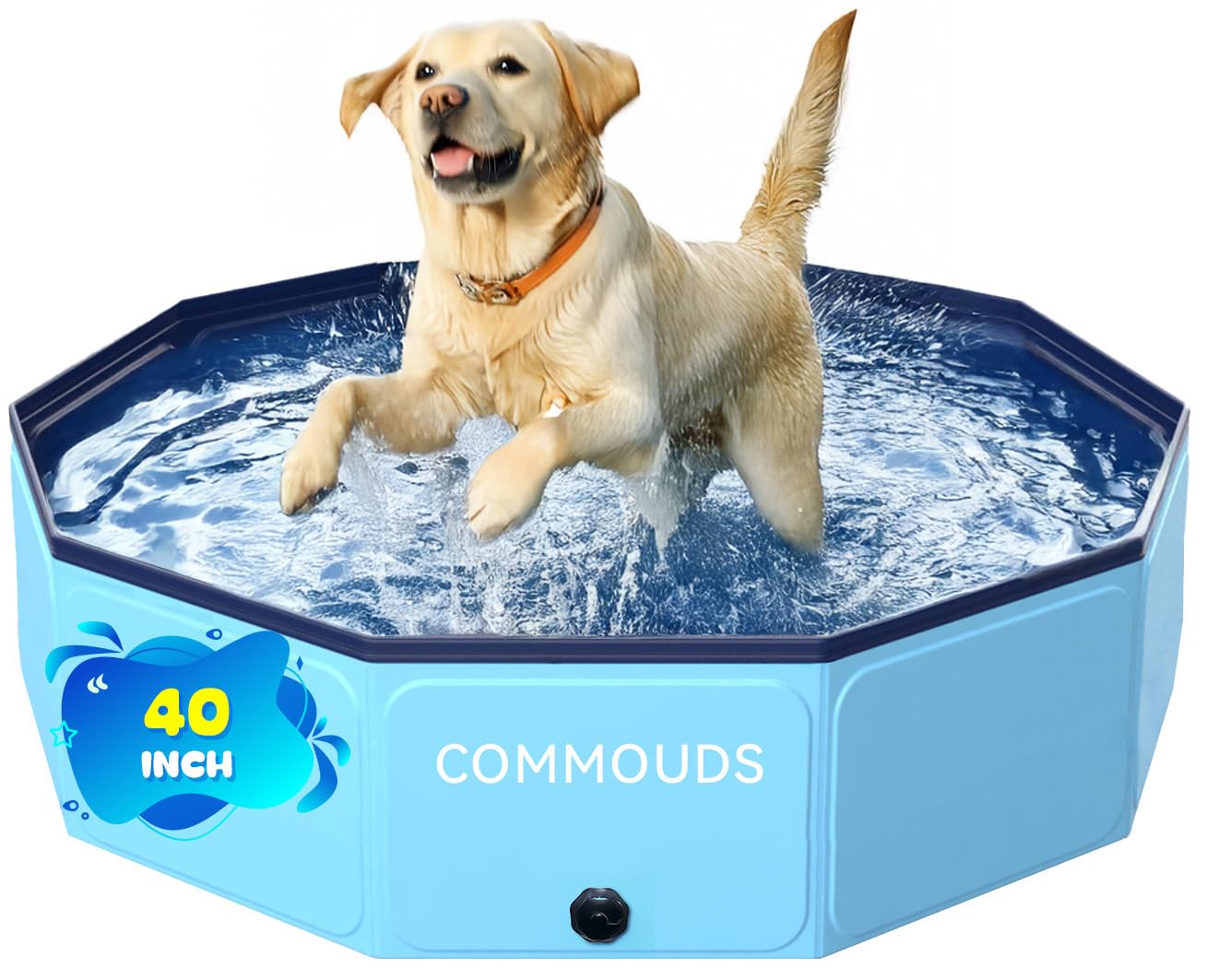 COMMOUDS Foldable Dog Pool, Collapsible Hard Plastic Dog Kiddie Swimming Pool, Portable Pet Bath Tub Wading Pools for Kids and Puppy Small Medium