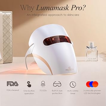 Lumamask Pro LED Light Therapy Mask by Project E Beauty | Infrared, Red & Blue Light Therapy | Collagen Boost | Anti-Wrinkle | Wireless Face Mask | Advanced Skincare (Lumamask Pro)