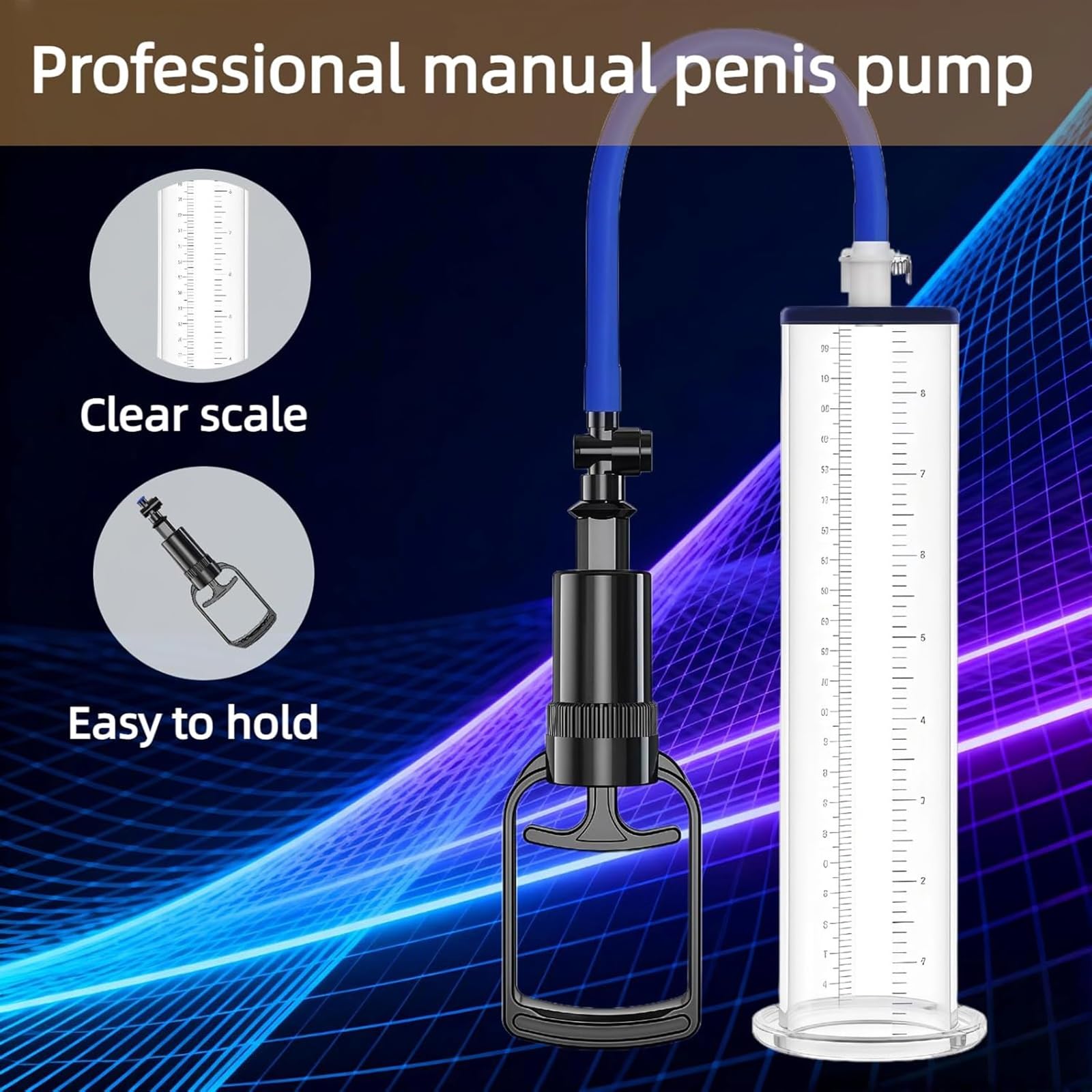 Bomba de vacío for alargamiento de pene, bomba manual for disfunción eréctil y mejora del rendimiento, cilindro 23 x 6,35 cm con funda silicona máxima succión, extensor de pene