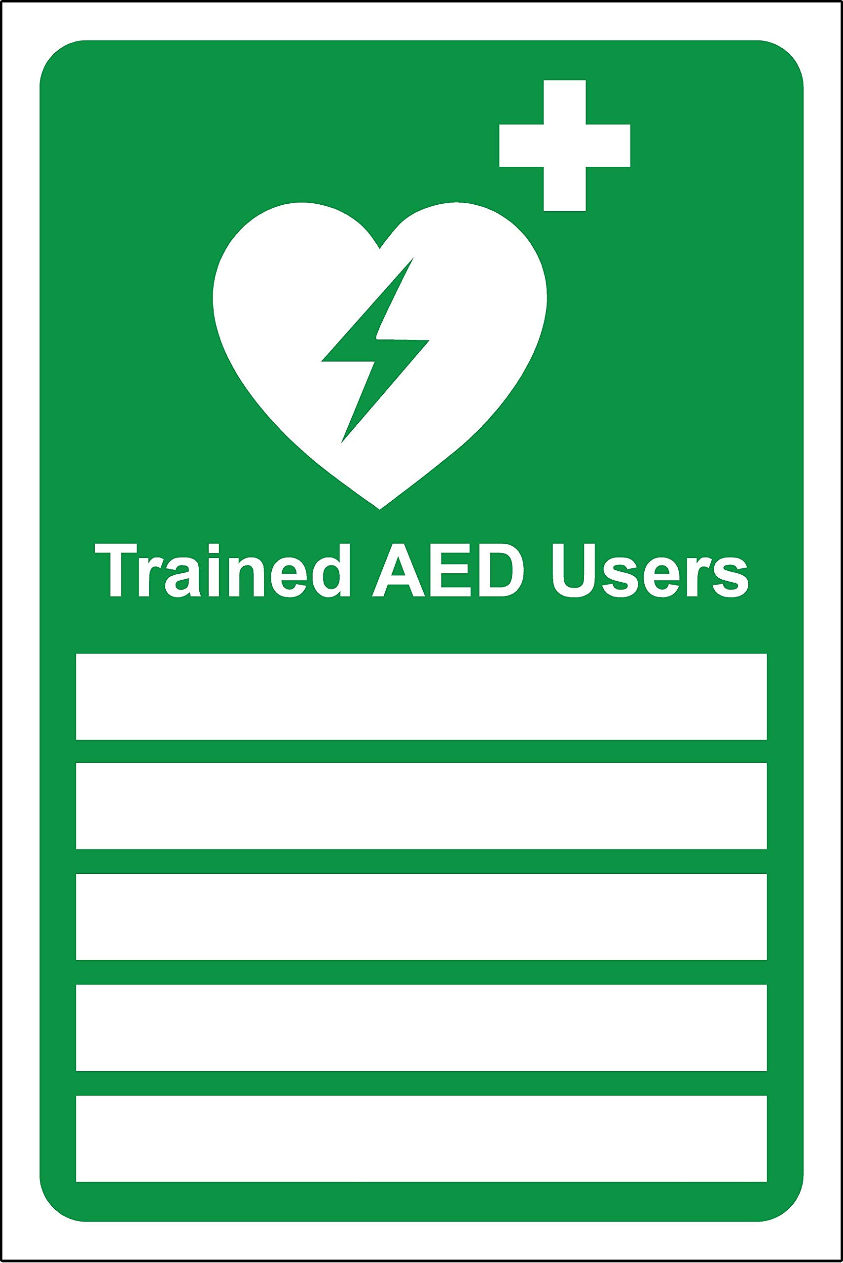 Kpcm Display Ltd Trained Aed Users Automated External Defibrillator Safety Sign - Self Adhesive Sticker 300Mm X 200Mm