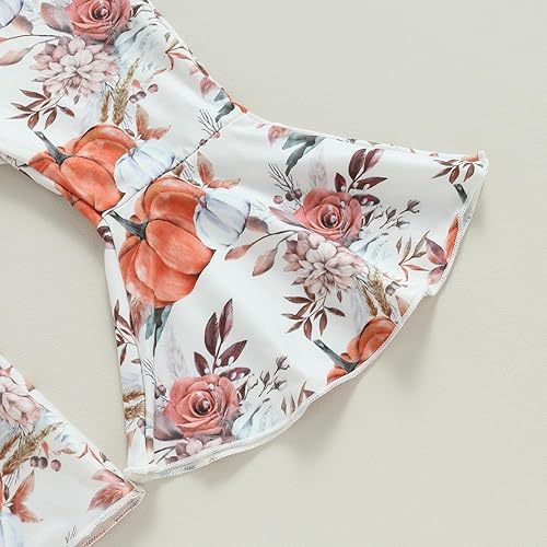 Miniatura 6 de Kuriozud Conjunto de Pantalones Acampanados para Bebé Recién Nacida Niña Mameluco con Volantes Lindo Lazo Pantalones Acampanados Diadema Ropa Linda