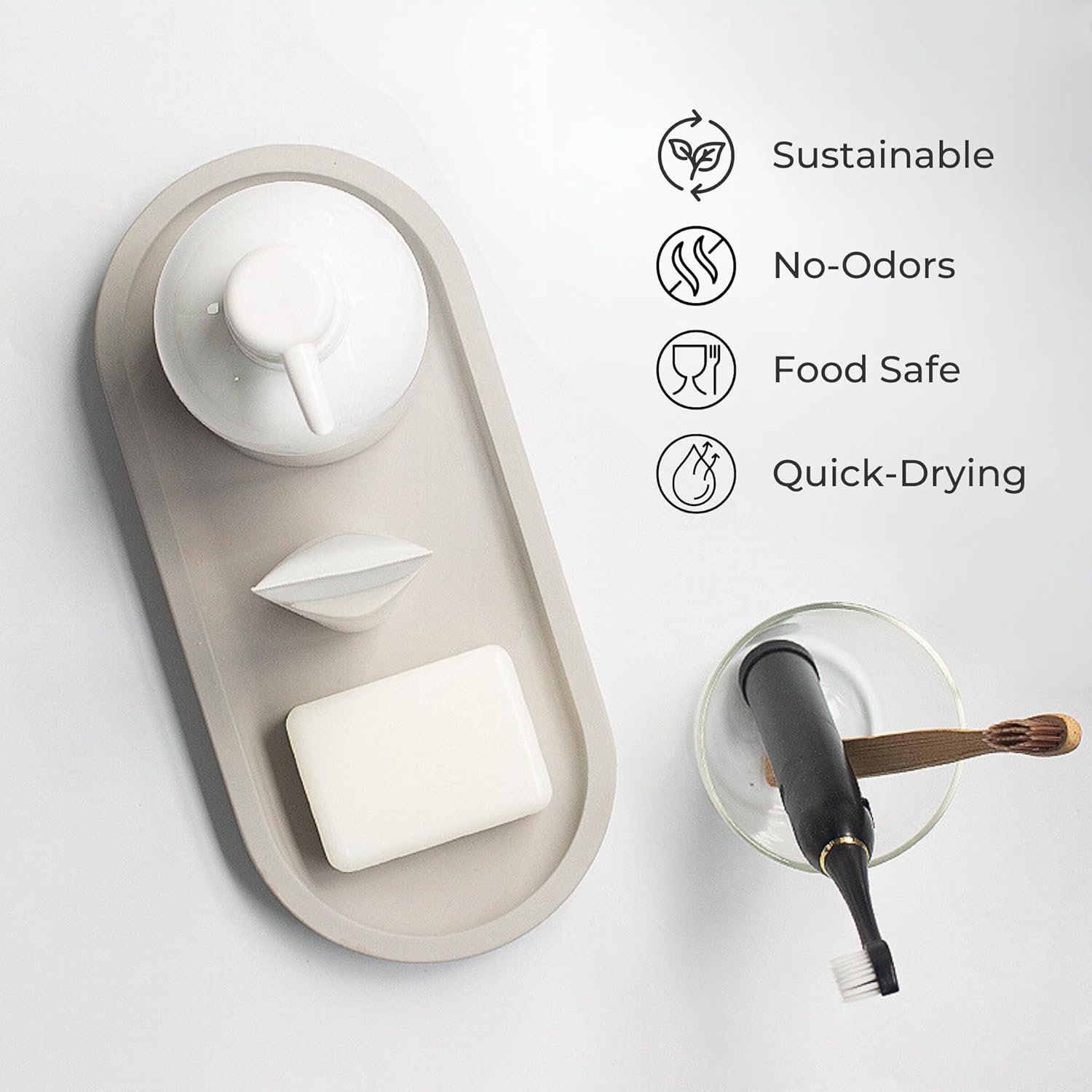 Selegna Grey Toothbrush Holder & Grey Sink Caddy Bundle – Modern Bathroom Organization