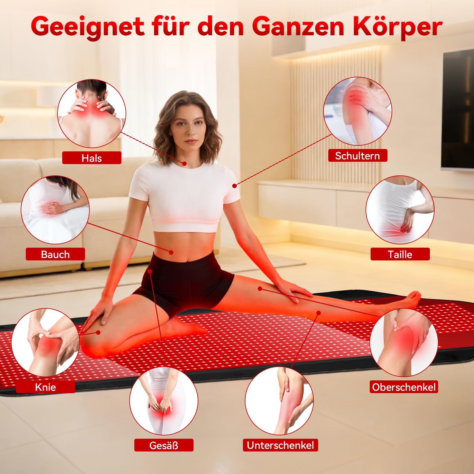 Infrarottherapie & Rotlichttherapie zur Schmerz, 185 * 90cm Infrarot Matte mit 660nm & 850nm 1444 LED Red Light Therapy 5 Helligkeitsstufen Timer, Rotlicht Infrarot Infrarotlampe für Ganzkörper