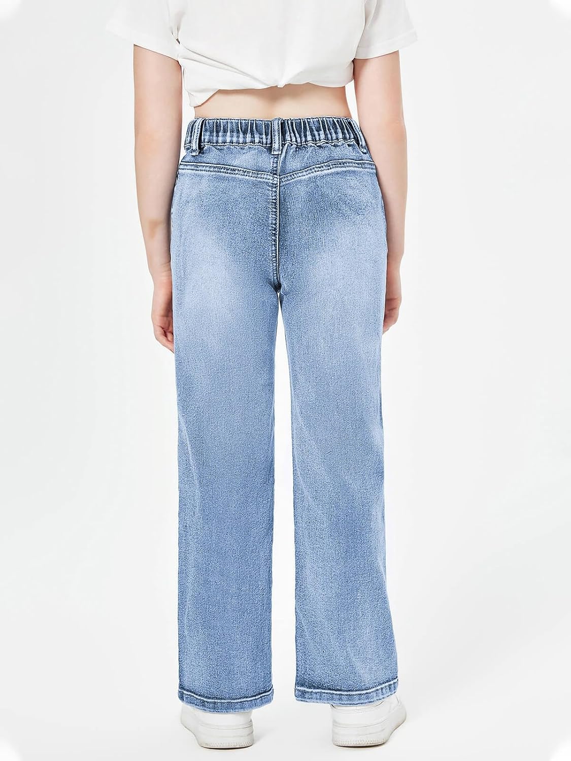 Haloumoning Girls High Waisted Jeans Straight Leg Stretch Demin Pants Cute Casual Trousers with Pockets