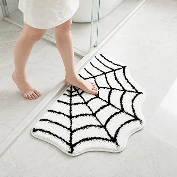 MSYA Spider Web Bath Mat-31.520" Halloween Bath Mat Non-Slip Rugs Spiderweb Rug Machine Washable Goth Area Rugs Gothic Rug for Front Door, Bedroom, Living Home