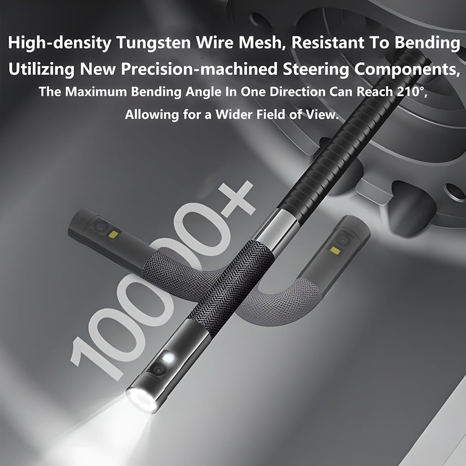 Flexible borescope probe bending to demonstrate articulation capability