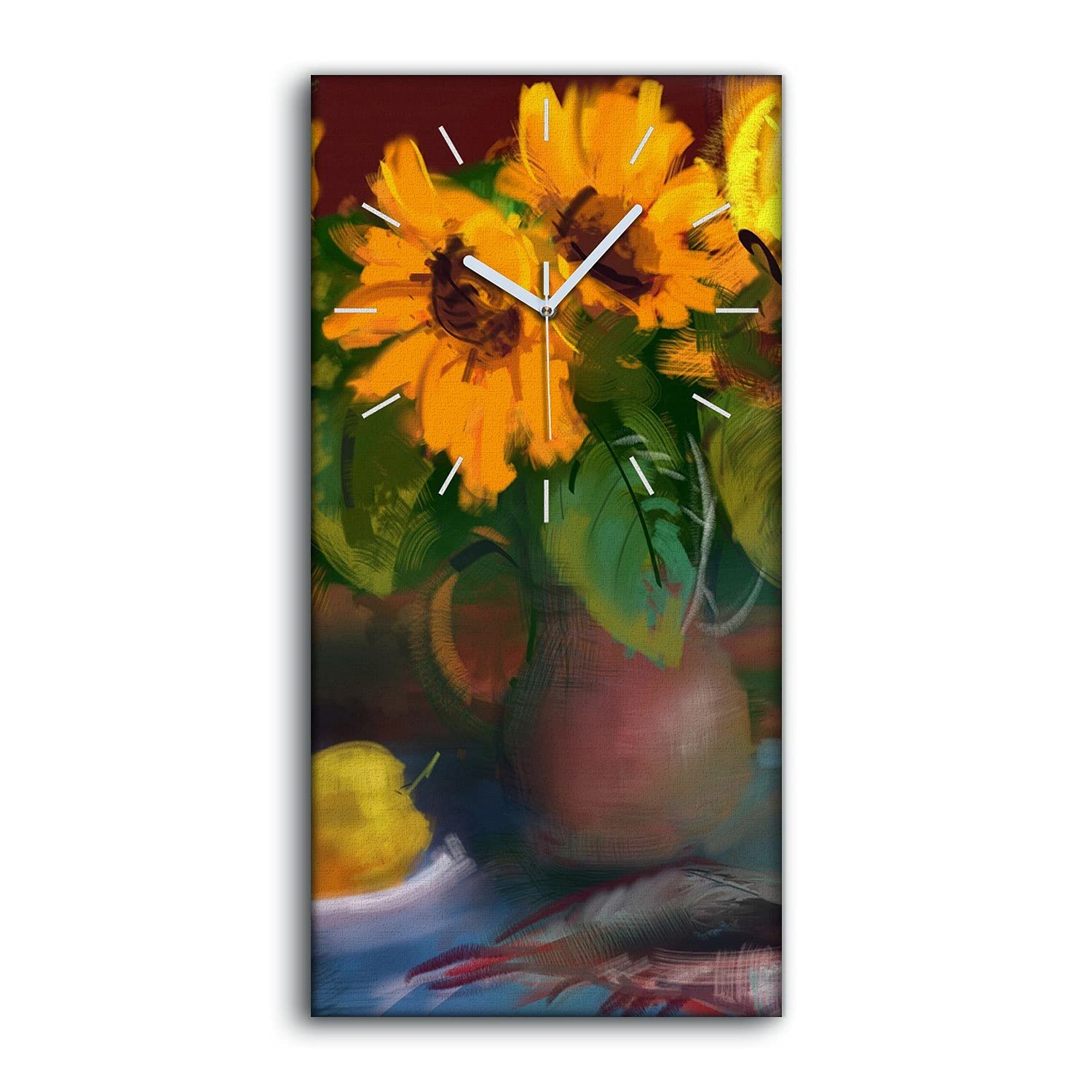 Horloge sur Toile Fleurs 30x60cm | Pendule Murale Salon Silencieuse
