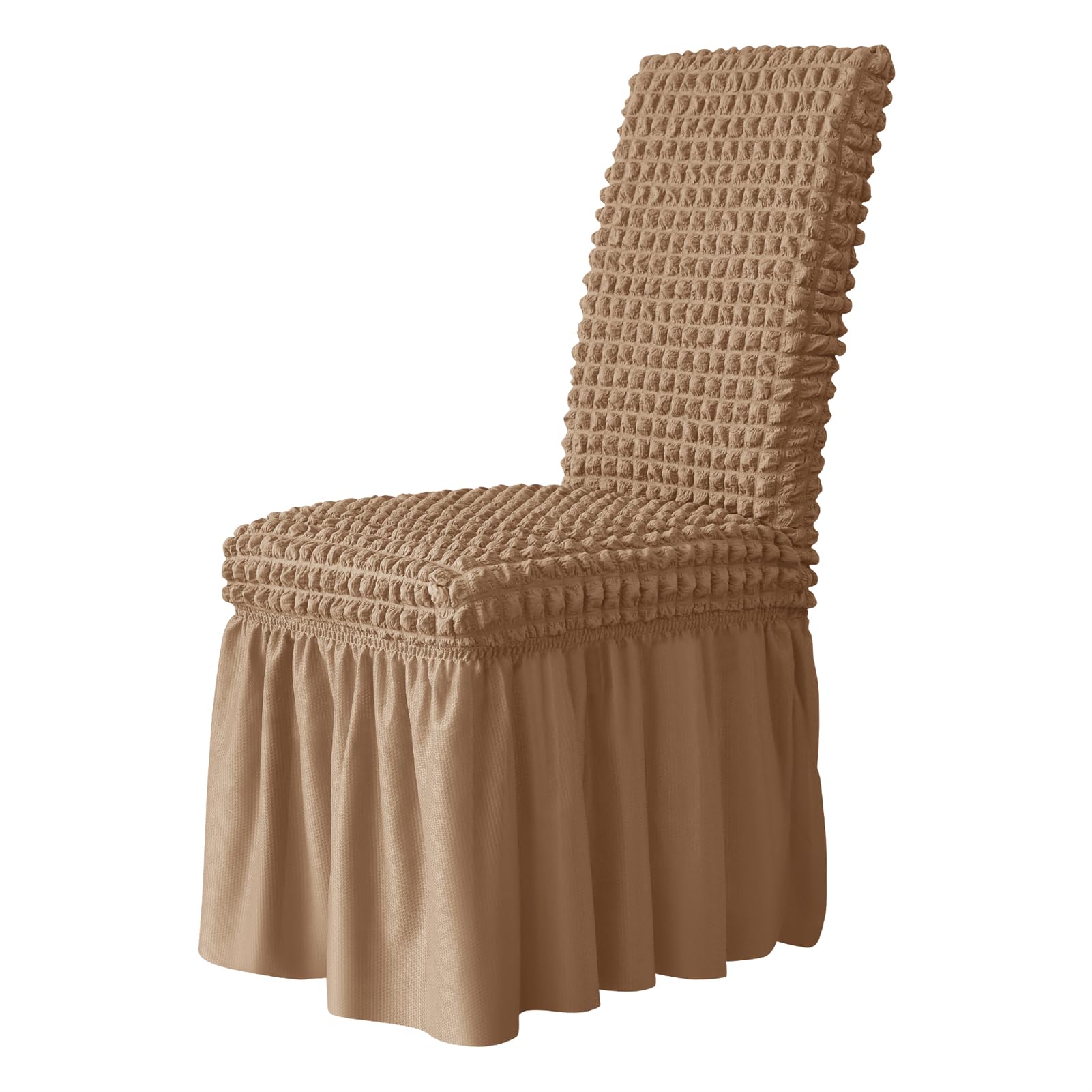 Universal Dining Chair Covers with Pleated Skirt Fashion Stretch Fitted Chair Slipcover, Long Skirt Seat Protector Cover, for Wedding Hotel Banquet Home Chair Decor (Light Brown,Set of 2)