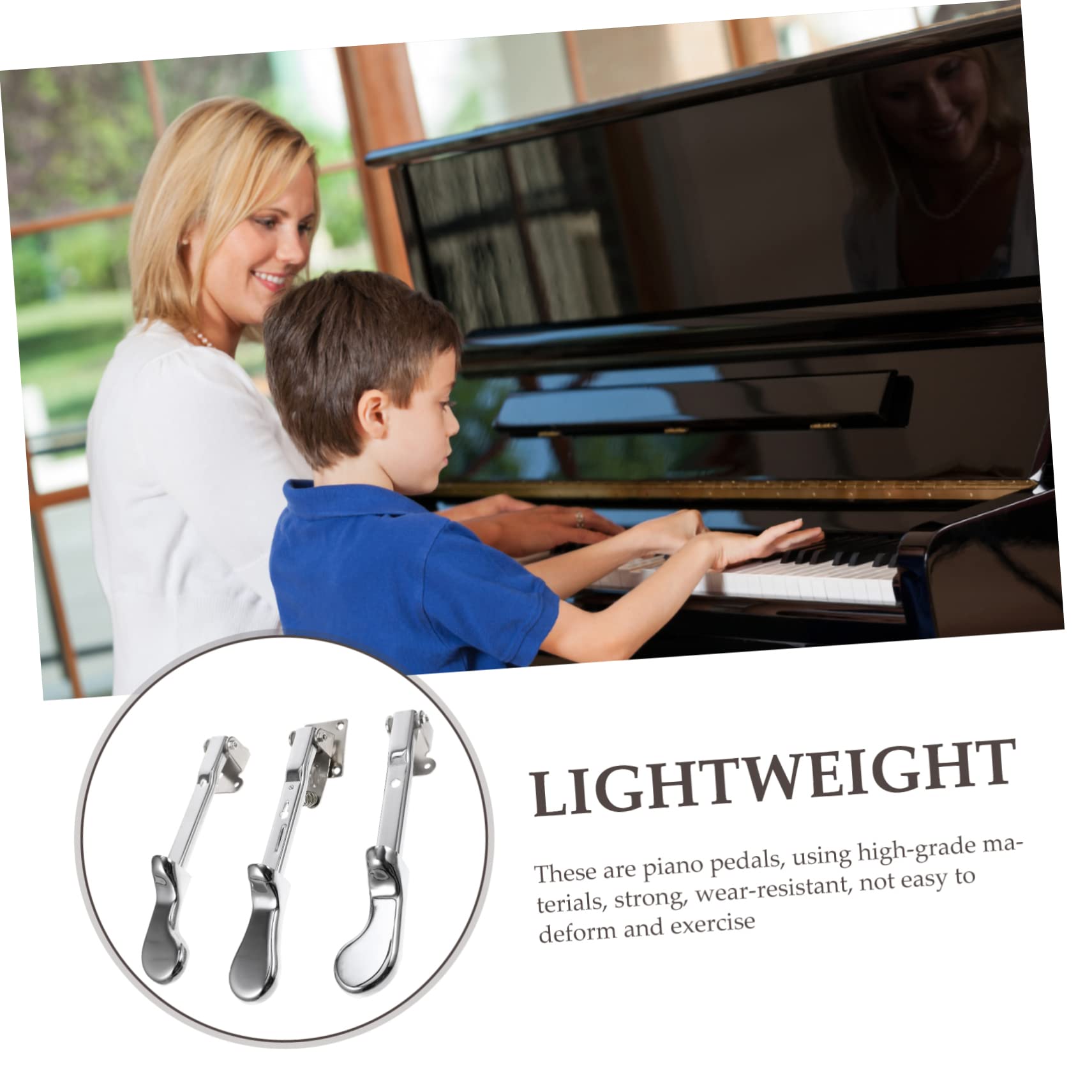 Totority 3pcs Piano Sustain Foot Pedal Replacement Parts Metal Upright Piano Accessories Silver Pedals