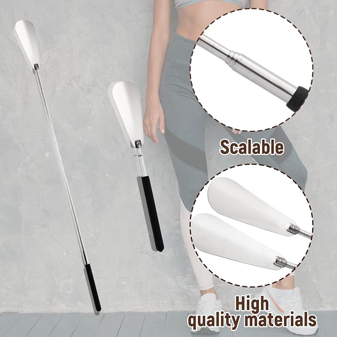 Nogeqi 2 Pack Extendable Long Handled Shoe Horn for Seniors, 10" To 25" Adjustable for Telescopic Shoehorns for Men Women, Stainless Steel Travel Shoe Helpers to Put on Your Shoes miniatura 3