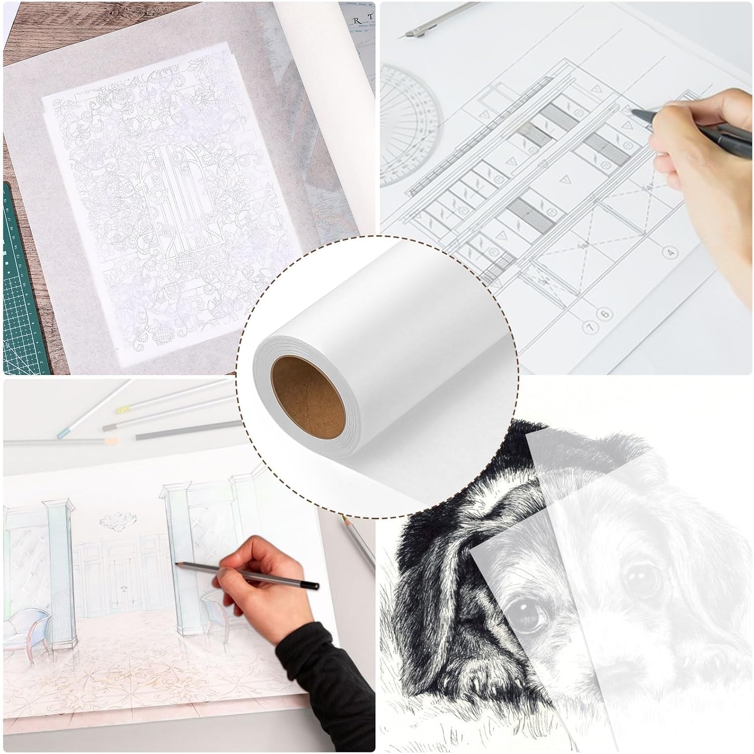 Rouleau De Papier Calque Premium 30cm X 50m - Papier Patron Couture Translucide 26g/m² Pour Dessin, Couture, Bricolage Et Emballage - Blanc