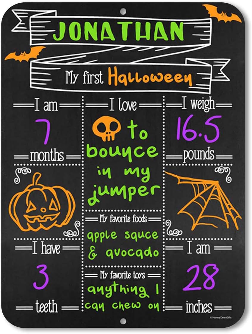 Honey Dew GiftsBabies First Milestone Chalkboard Style Metal Sign Reusable Photo Prop for Events and Holidays, HDG-1016