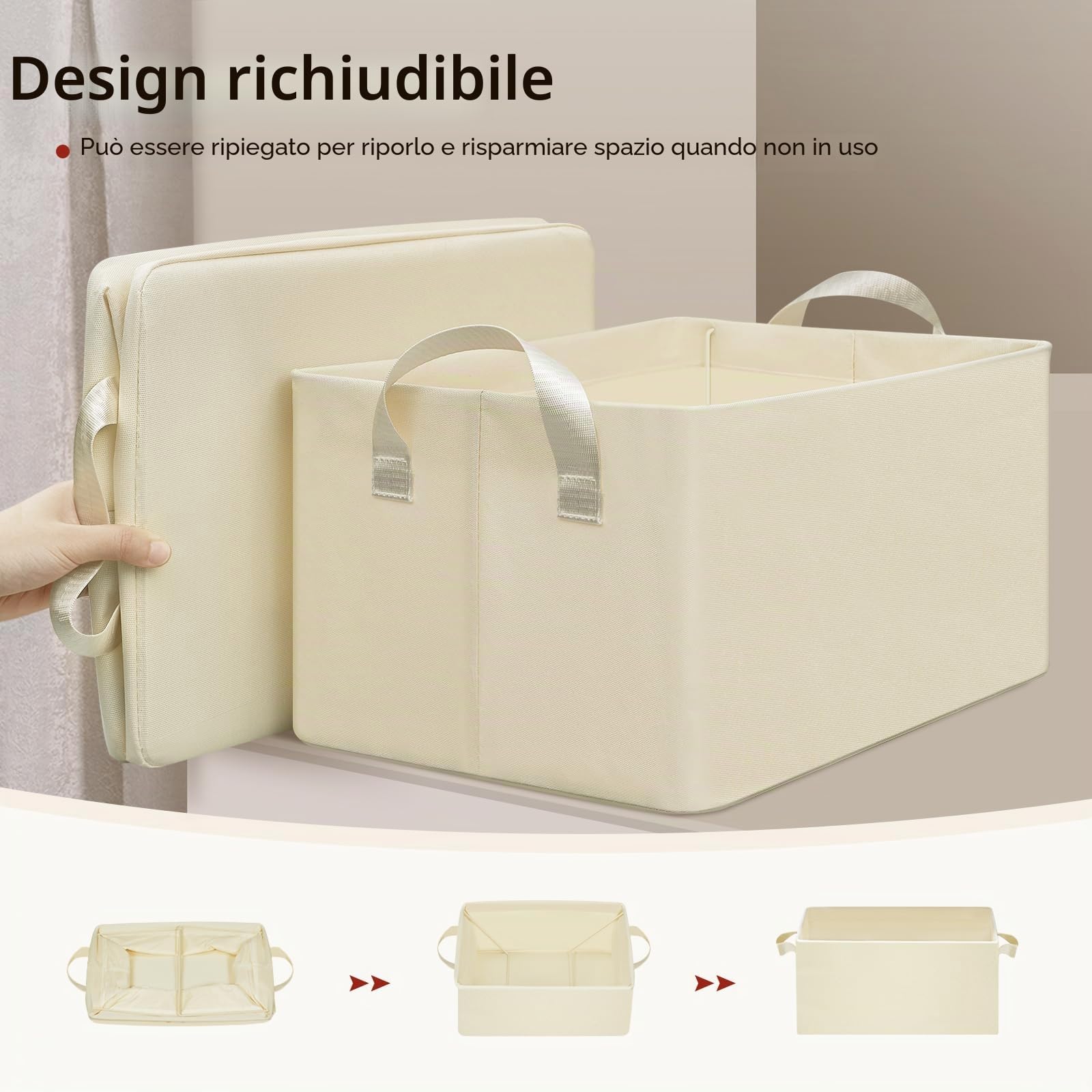 WOLTU Set di 10 Scatole Portaoggetti Pieghevoli, Contenitori in Tessuto con Manici, per Vestiti e Giocattoli, Crema, 47x28x20cm