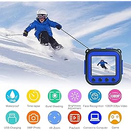 PROGRACE Waterproof Camera for Kids - Children Digital Video Cameras Underwater Camera 1080P Toddler Sports Cameras for Boys Birthday Cmara Pool Toys Age 3 4 5 6 7 8 9 10 11 12