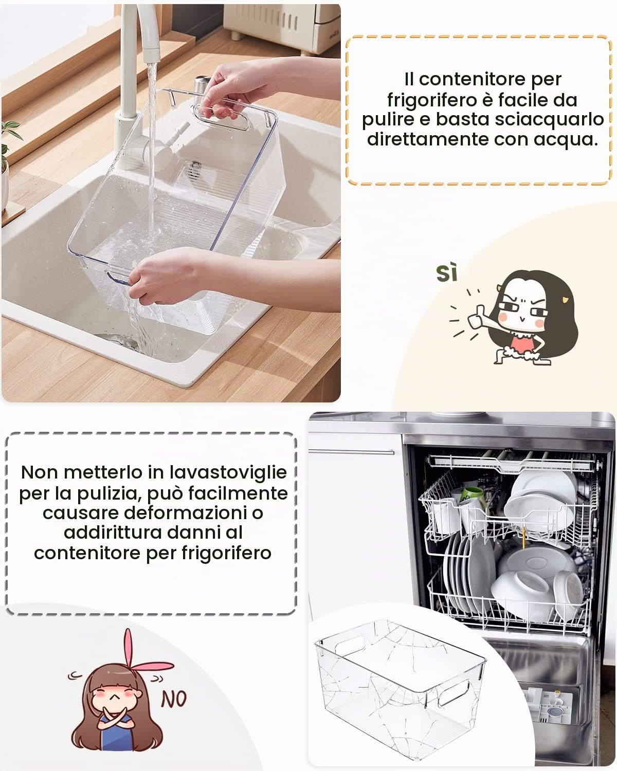 Set di 7 Contenitori per Frigorifero, Organizzatori per Dispensa, Cestini, Trasparente, Organizer con Maniglia per Cucina, Armadietti,Bagno
