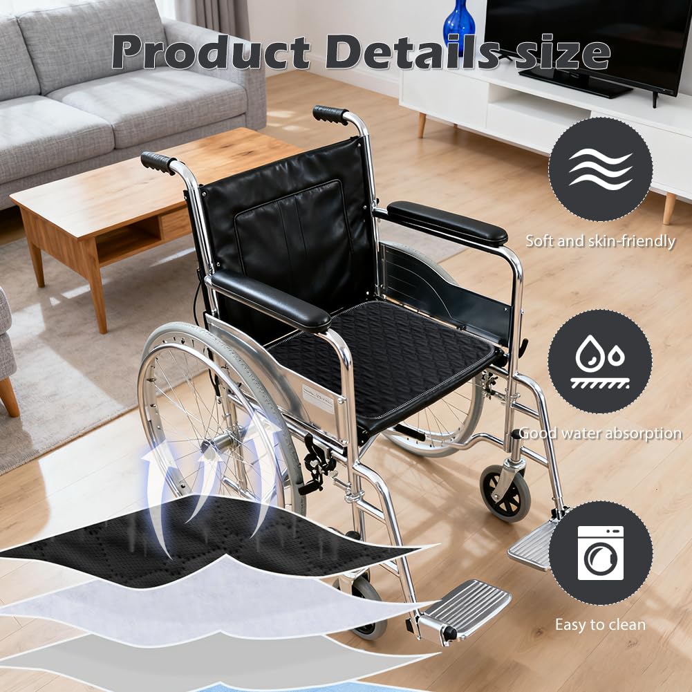 Lot de 2 coussins de chaise lavables pour incontinence - Lavables - 50 x 50 cm - Réutilisables - Pour fauteuil roulant, siège auto, canapé