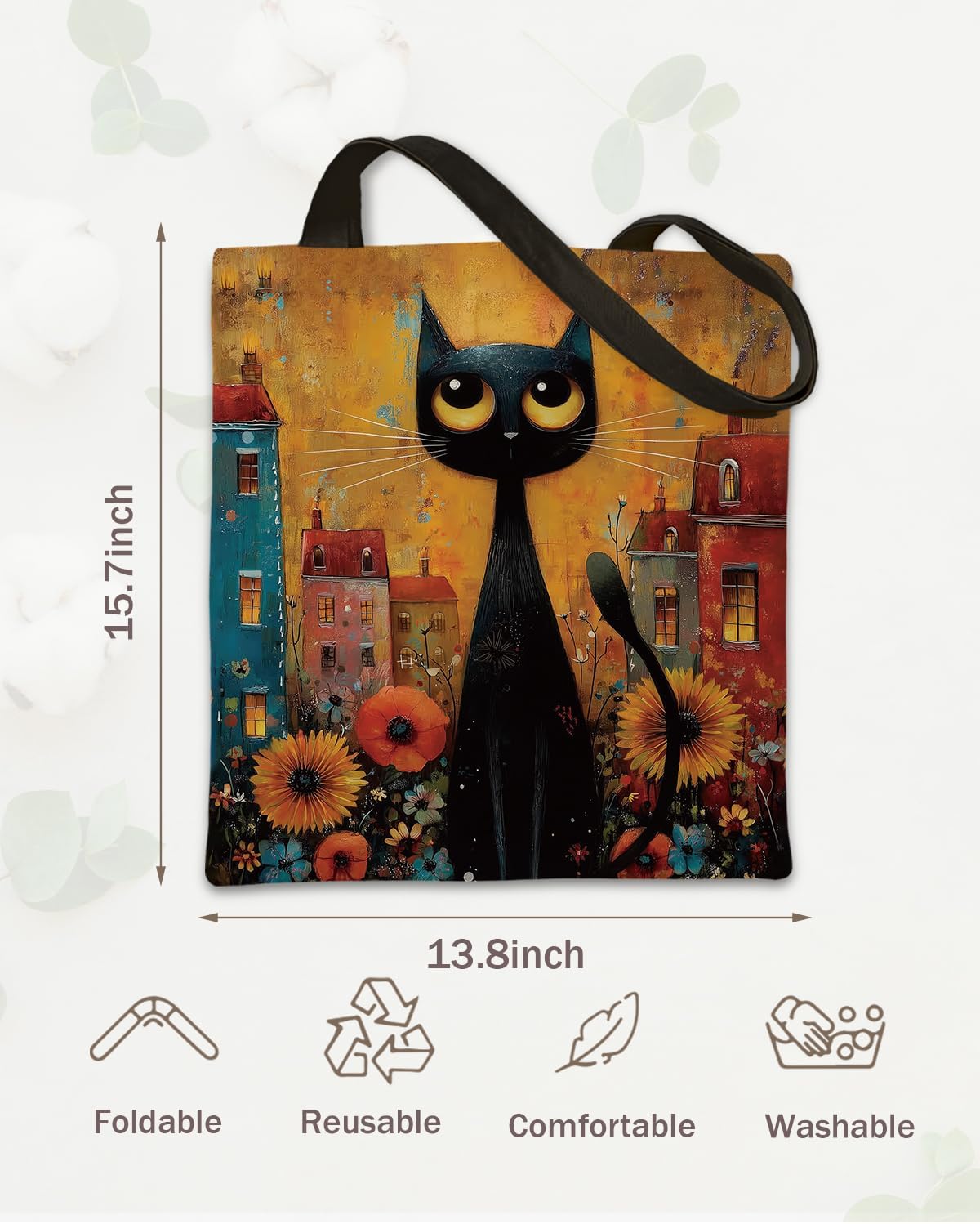 Cute Cat Tote Bag, Vintage Cat Art Canvas Bag, Aesthetic Reusable Grocery Bags for Women, Cats Lover Gift Tote - Image 4