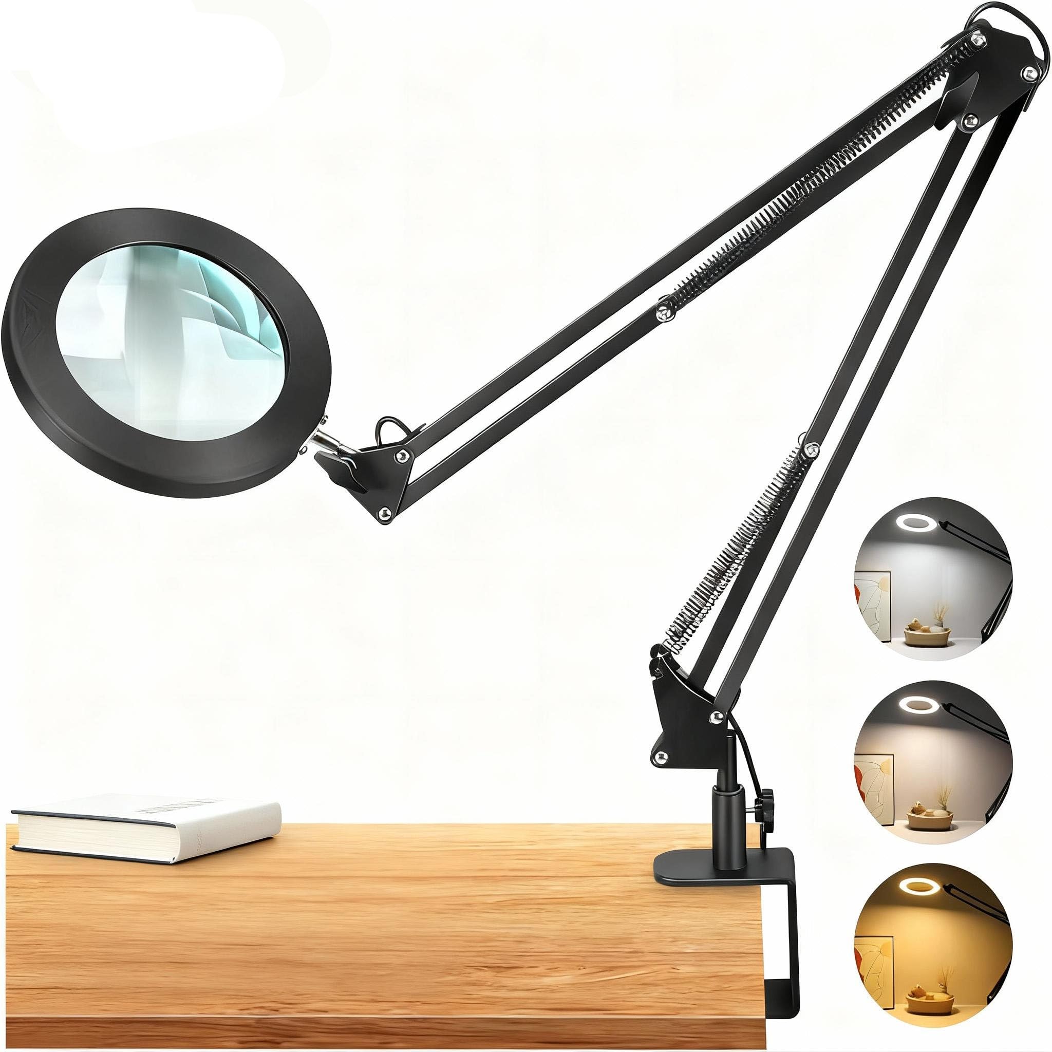 10 x szkło powiększające ze światłem LED 5,5 cala, prawdziwe szkło, oświetlenie, profesjonalna lampa biurkowa do domu, biura, 2 sekcje Cantilever Structure LED Table lamp with Touch Control