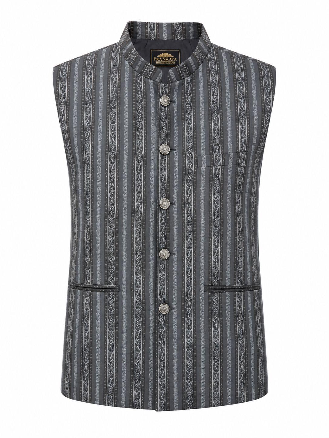Men's Poly Jacquard Nehru Jacket | Mandarin Collar | Ethnic Waistcoat for Wedding, Festive & Parties-picture-27