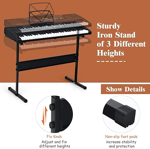 Miniatura 6 de Costzon Piano de teclado electrónico de 61 teclas con teclas iluminadas altavoces integrados grabadora 255 timbresritmos 3 modos de enseñanza Negro