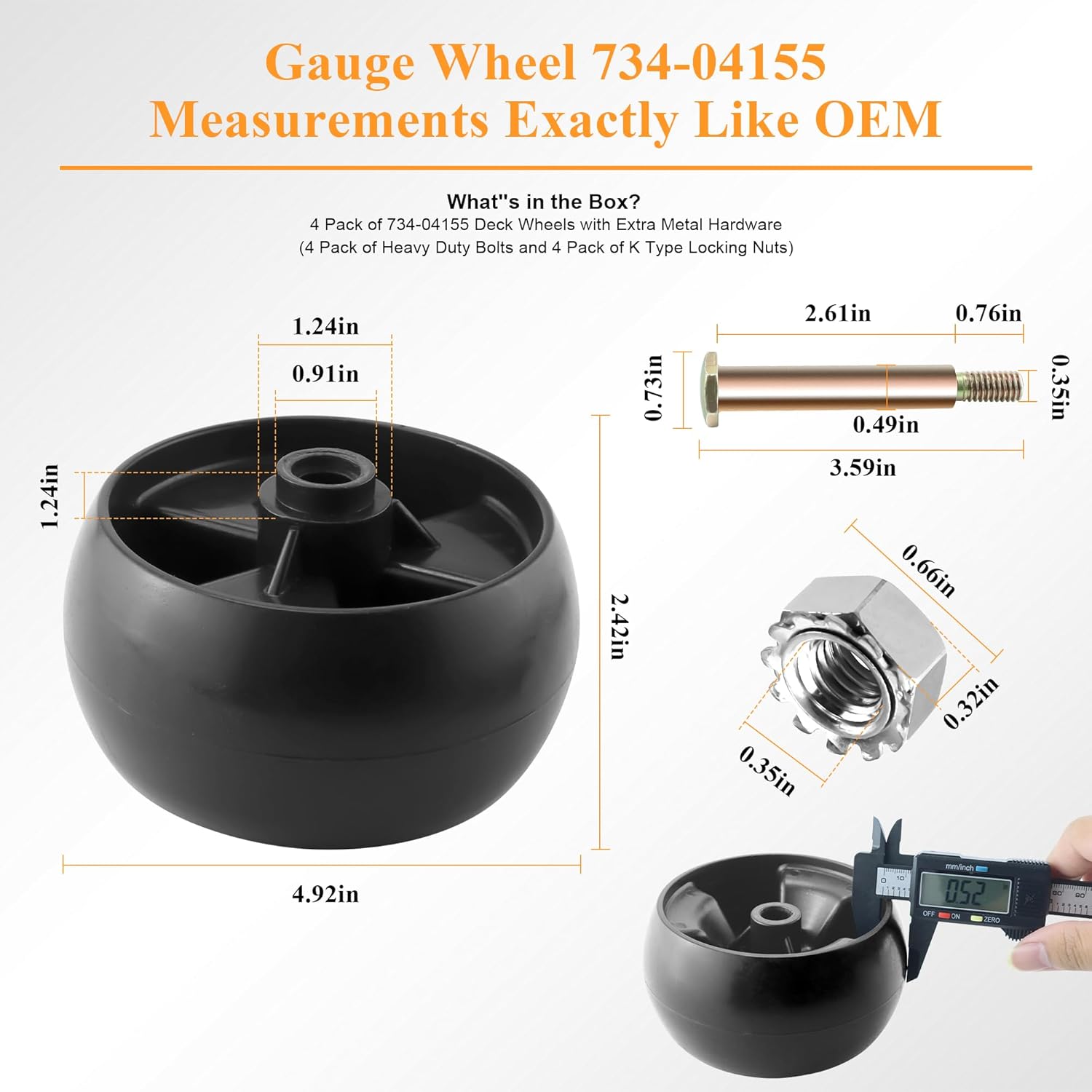 734-04155 Deck Wheel fit for Cubcadet&MTD&Toro&Troy Bilt&Crafts man Riding Zero Turn Tractor ZTR ZT1 XT2 RZT LX460 D105 42" 46" 48" Deck,112-0677 72-025 210-275,Pack of 4 with Bolt Nut prime&swift