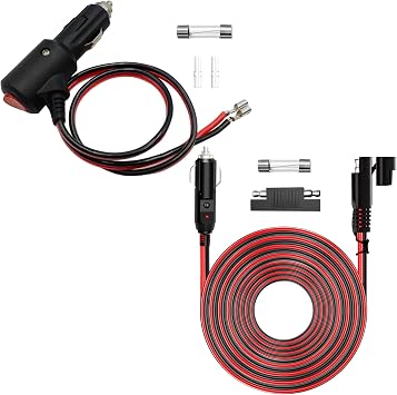 Cigarette Lighter Plug to SAE Quick Release Adapter Extension 10FT 15A &12V/24V Cigarette Lighter Plug With Switch On Off 2FT 15A