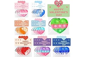32 Pack Prefilled All Valentine's Day Cards & Pop Fidget Toys Set