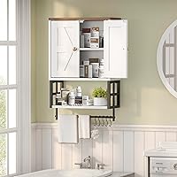 Vista 7 de Farmhouse Medicine Cabinet - 3-Tier Wall Mounted Storage Organizer with Adjustable Shelves, Towel Bar, 5 Hooksfor Small Bathroom, Laundry Room, Over