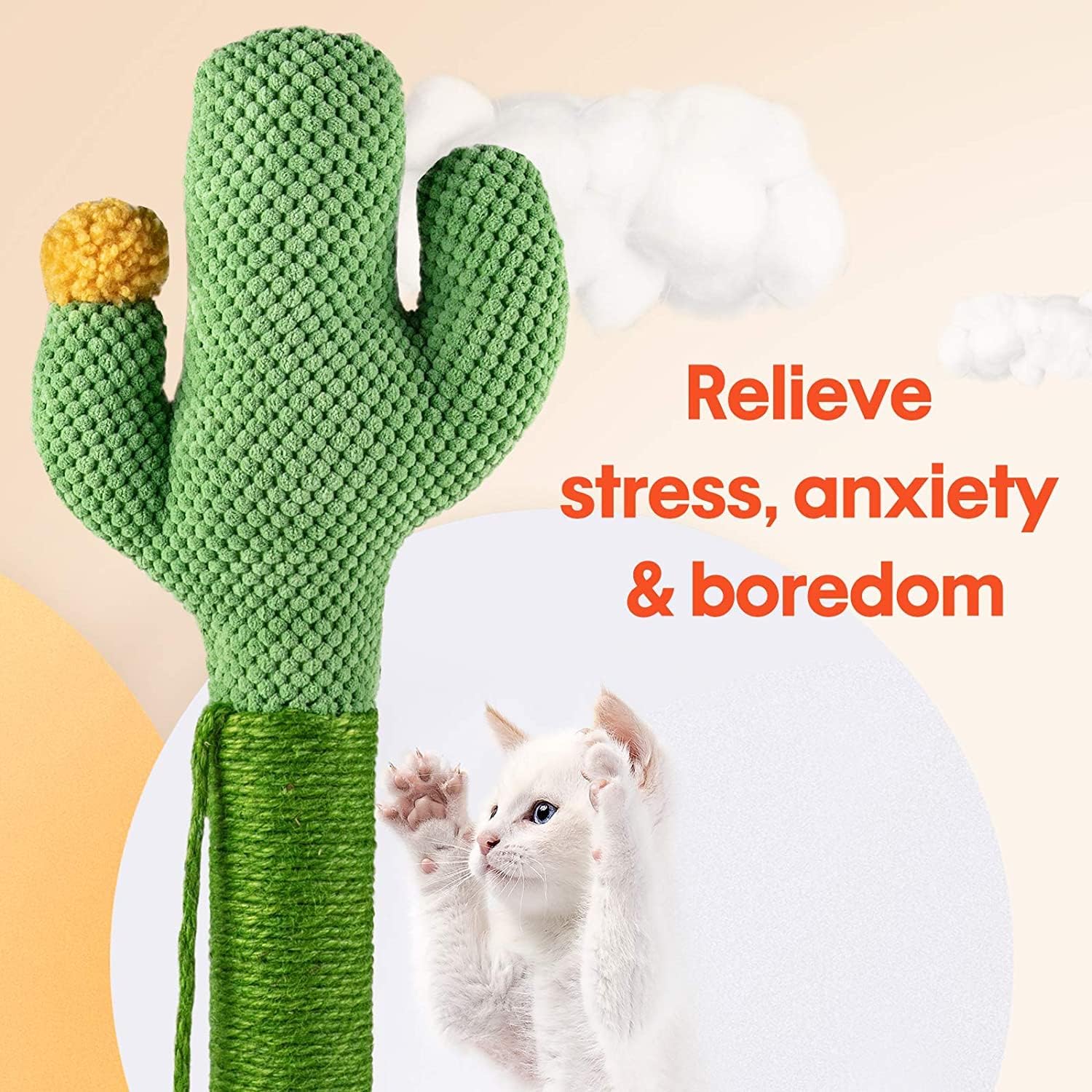 Cat Scratching Posts Cactus Cat Scratcher 33 inch Tall Cactus Scratching Post with Dangling Ball, Cat Scratching Post for Indoor Large Cats and Kittens (Large)