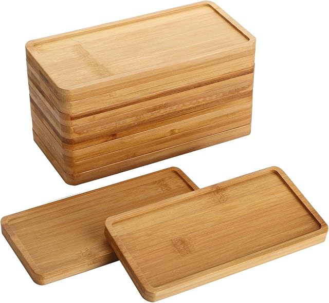 Yarlung 10 Pack Rectanglar Small Bamboo Saucers, 17.8x8.6 cm Plant Pot Drainage Trays for Succulent, Cactus, Bonsai Flower, Small Indoor Planters, Living Room, Balcony, Home Decor