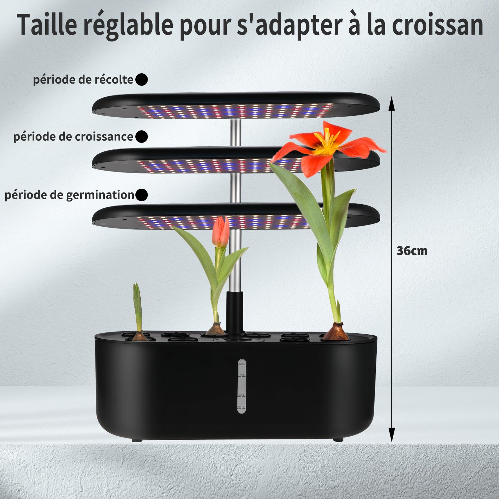 Cieex Potager Intérieur Hydroponique 10 Pods avec LED Grow Light 3 Modes de Croissance Intelligents Kit Complet de Cultures Hydroponiques