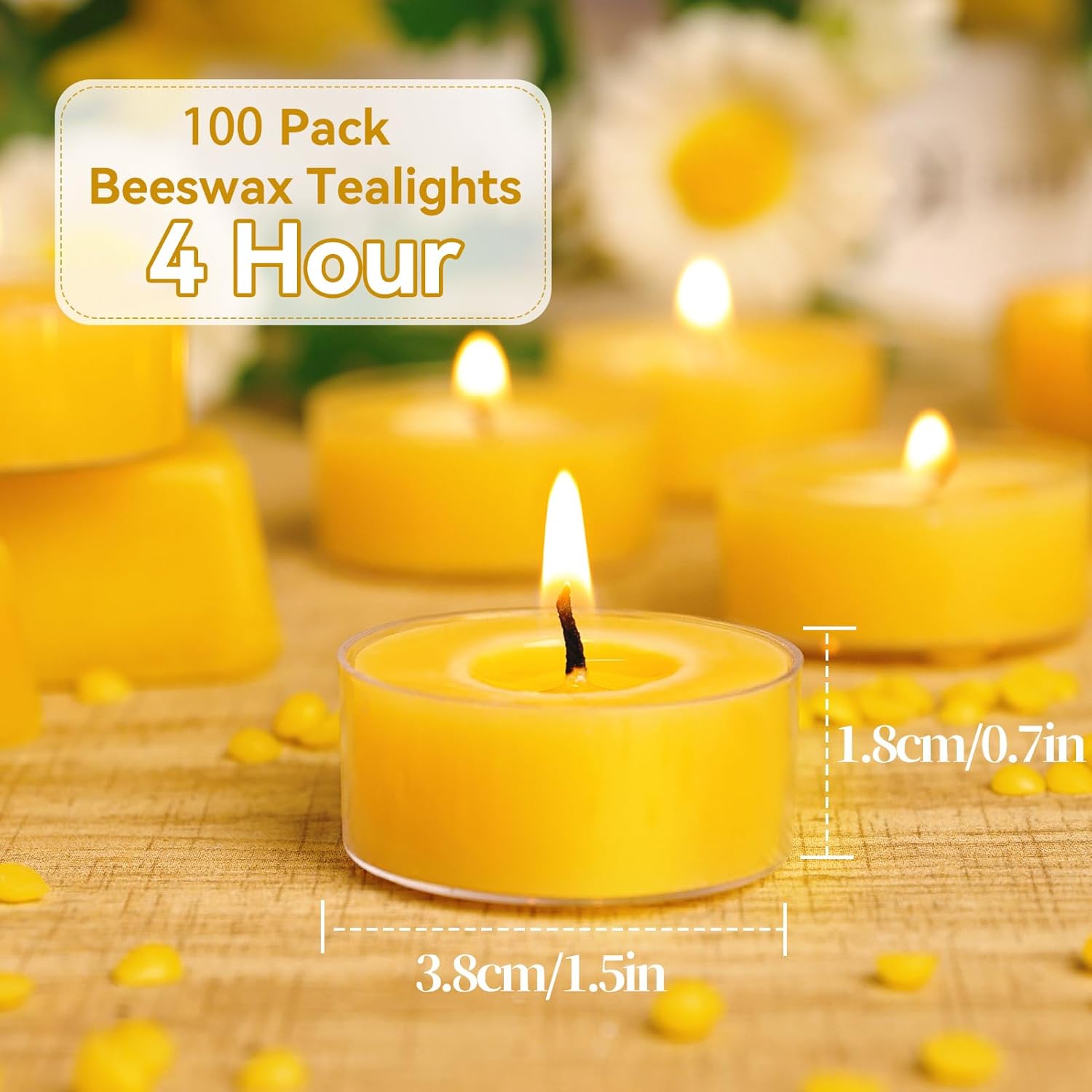 100 Packs Beeswax Tealight Candles Bulk,4 Hours 100% Pure Beeswax Tea Lights Candle in Clear Cup,Natural Scent Bees Wax Candles Small Smokeless Clean Burning Perfect for Home Decor for Party Christmas