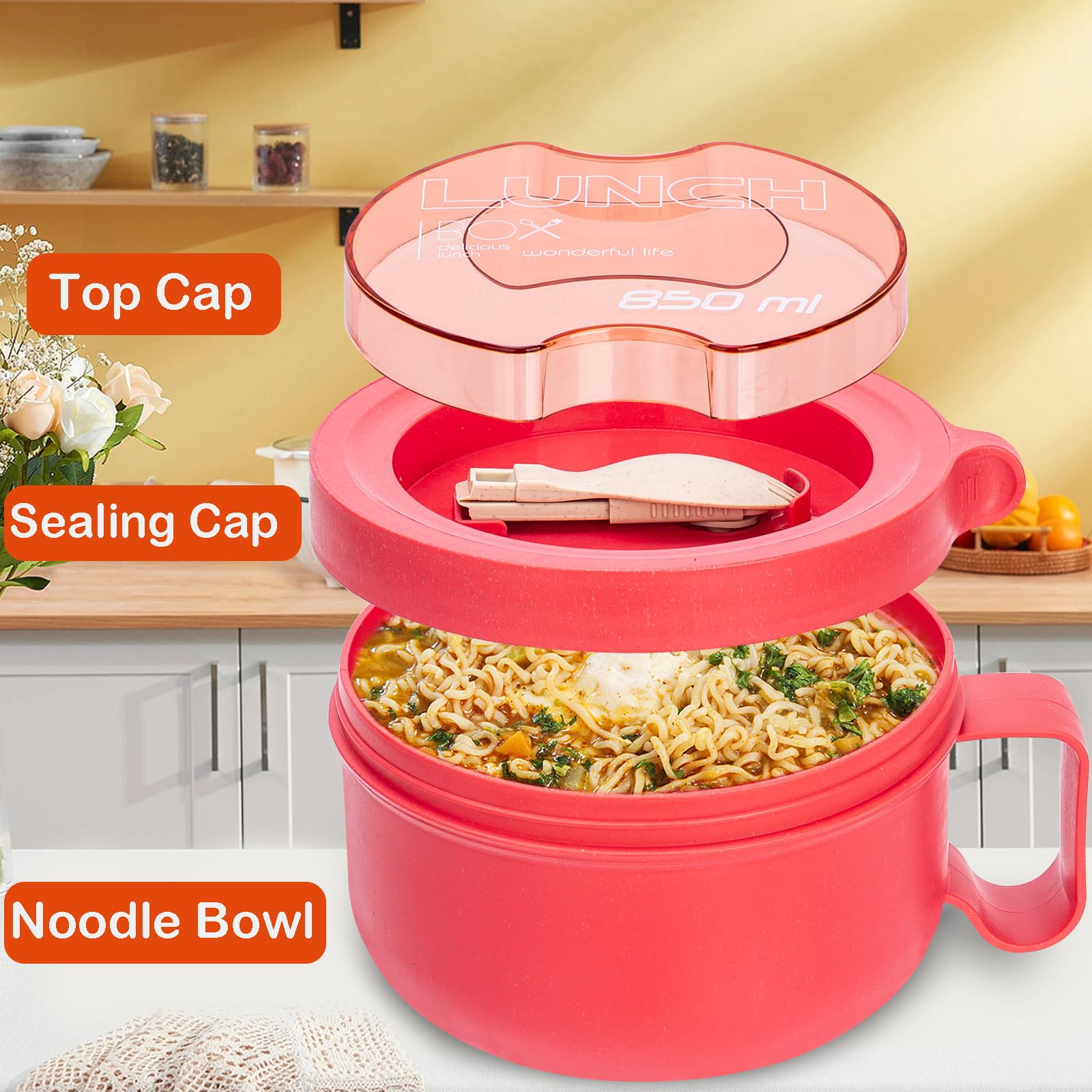 Bol à Soupe Avec Couvercle Et Poignée – Céramique Micro-ondes, Idéal Pour Ramen, Soupe, Céréales - 6