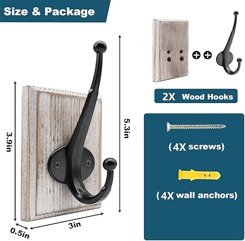 Miniatura 10 de Lomuke Ganchos para toallas para baño montados en la pared, paquete de 4 ganchos de pared rústicos para colgar abrigos, batas, sombreros, ganchos