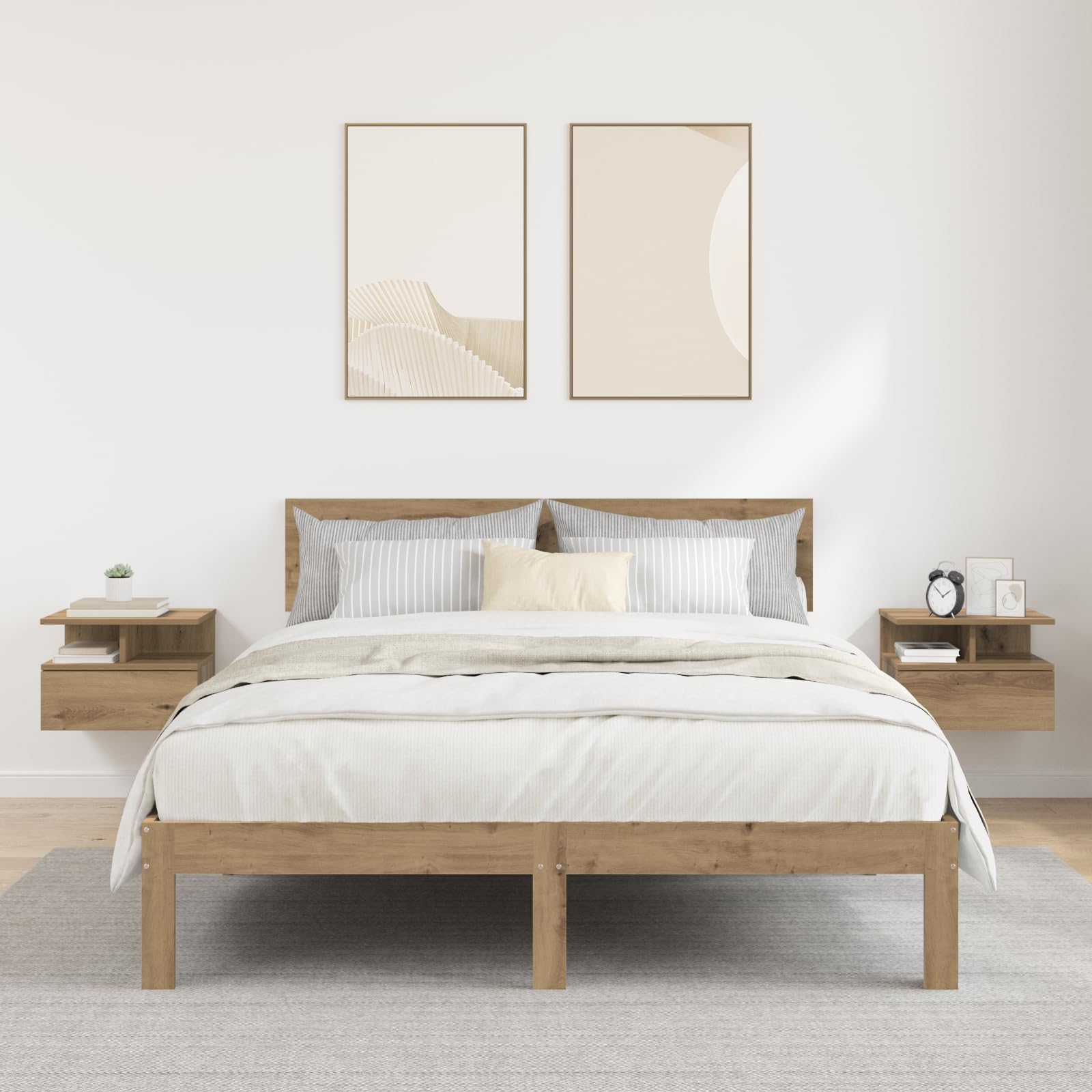 Lot de 2 tables de chevet murales chêne pour optimiser l'espace d'une petite chambre
