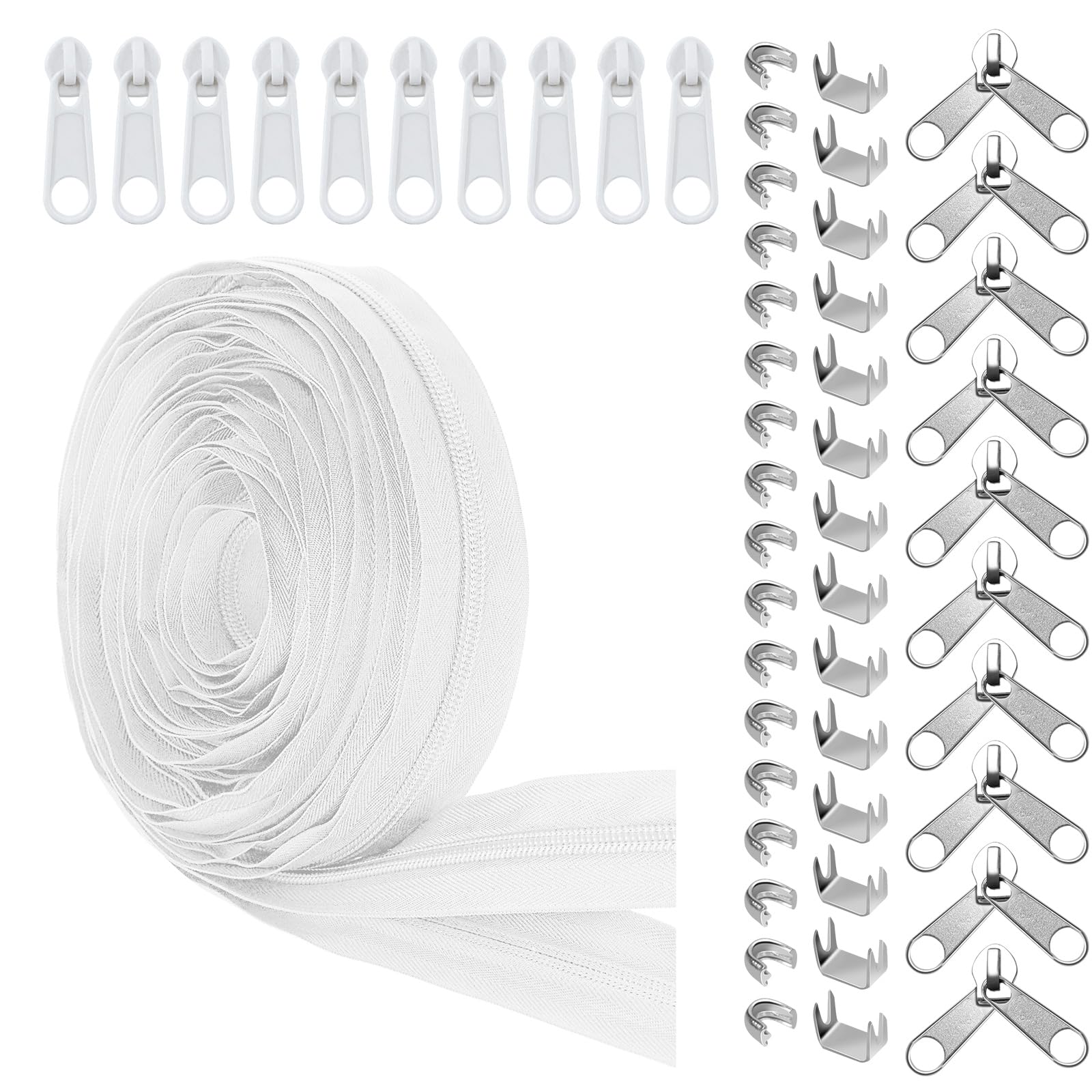 Sponsored Ad – Glarks 81pcs White #5 Nylon Coil Zipper Tape - 10 Yards Roll, 10 Metal Sliders, 10 Double Sliders, 40 Top Stops, 20 Bottom Stops