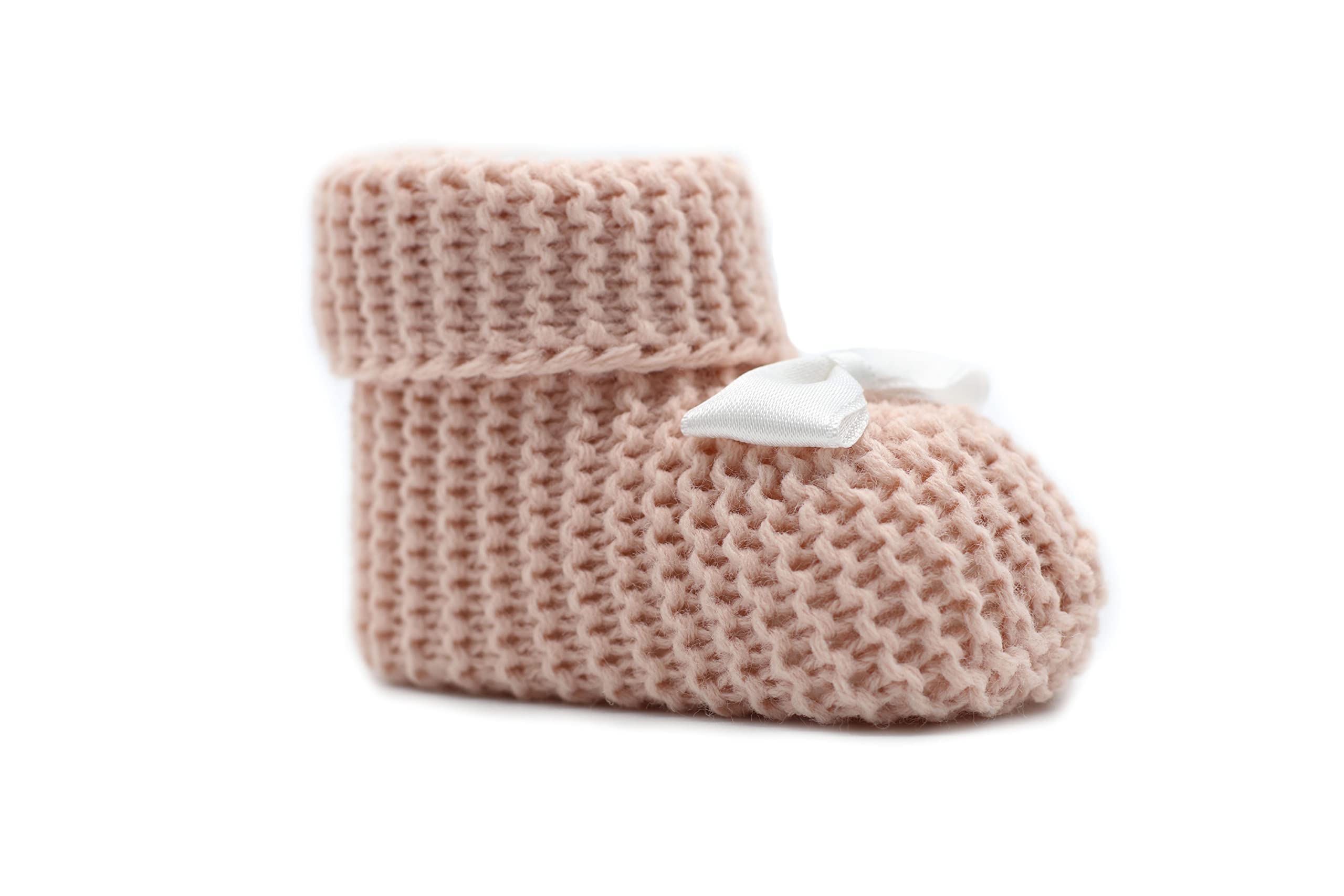 Weiche Babyschuhe gestrickt, Babychucks Unisex Strickschuhe, warme gehäkelte Stricksocken für Neugeborene 0-6M (Rosé)