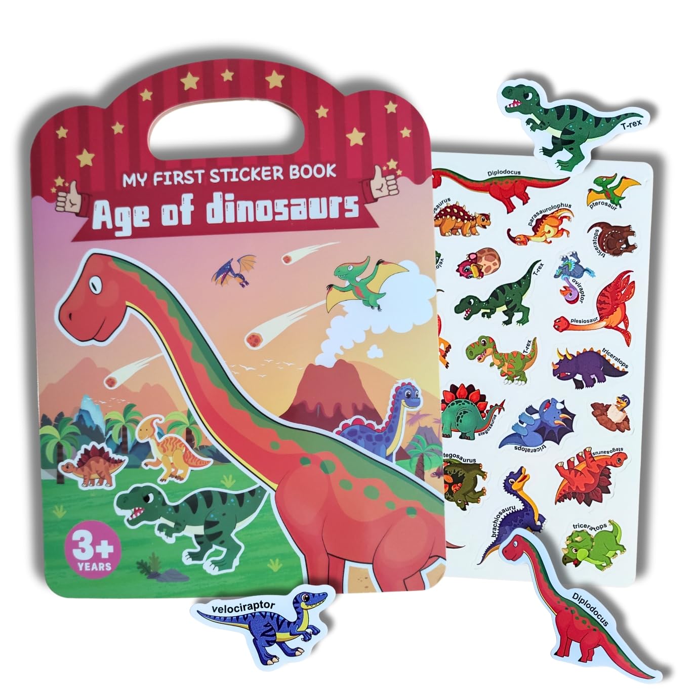 Libro de Pegatinas Reutilizables Impermeables 3D para Niños de 3 a 7 años, Animales, Vehículos, Dinosaurios, Insectos, Stickers, Regalo Cumpleaños Niños Pequeños, Juguetes Educativos (Dinosaurios)