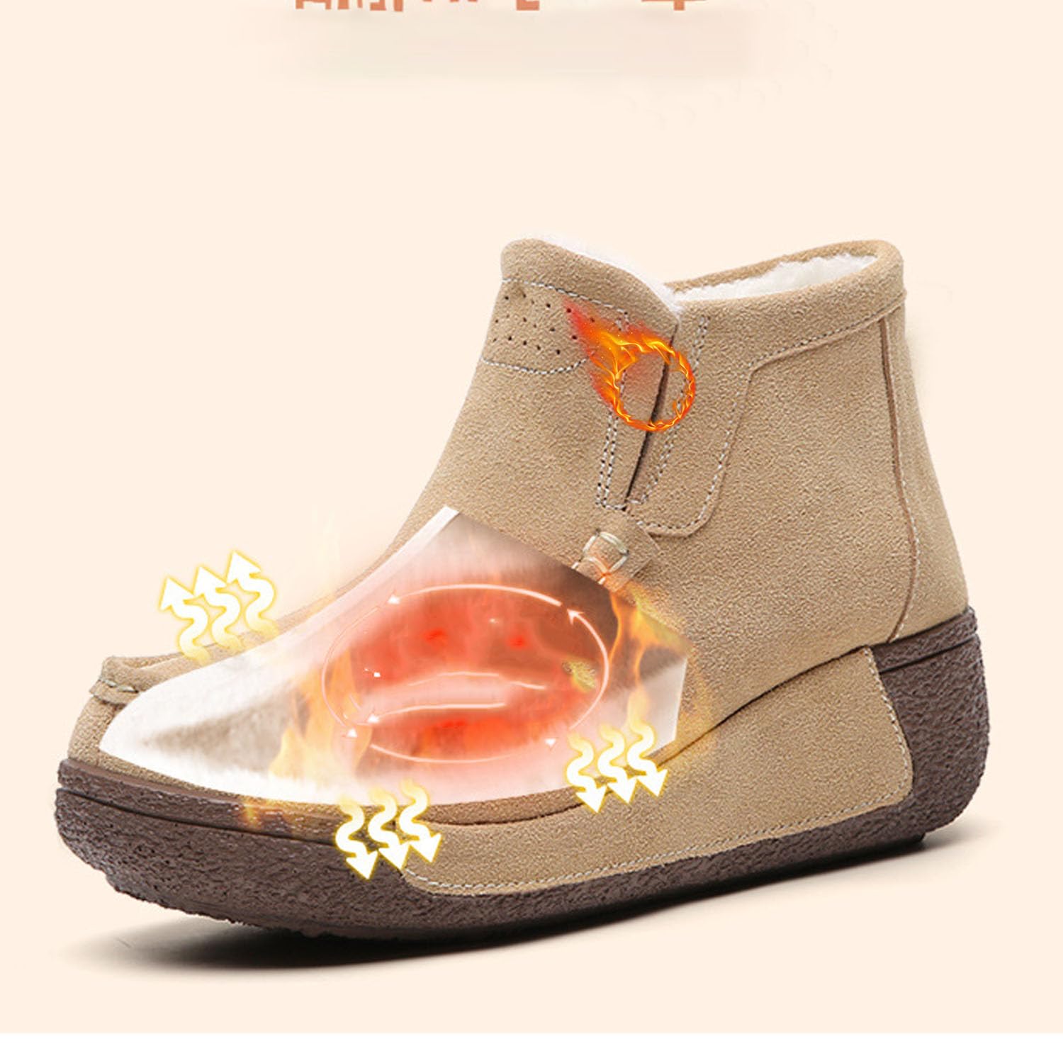 Mocasines de plataforma para mujer, cómodos, de gamuza, con puntera redonda, forro de piel, cálidos, suaves, antideslizantes, botas de nieve ligeras para invierno y exteriores