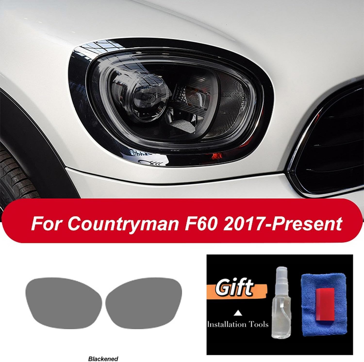 Car Headlight Protective Film Headlamp Restoration Scratch-Resistant Transparent Black TPU Sticker，for Mini Cooper Countryman F60 JCW