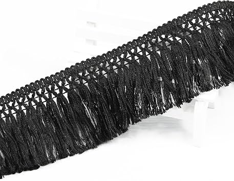 10 Yards of 60mm 2.36 Inches Vintage Knotted Cotton Fringe Tassel Boho - Style Fringe Trim, Sewing Fringe for Curtains, Carpets, and for Creating Other handicrafts Black-60mm