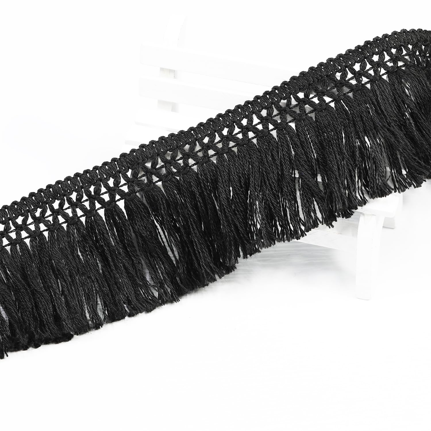 10 Yards of 60mm (2.36 Inches) Vintage Knotted Cotton Fringe Tassel Boho - Style Fringe Trim, Sewing Fringe for Curtains, Carpets, and for Creating Other handicrafts (Black-60mm)