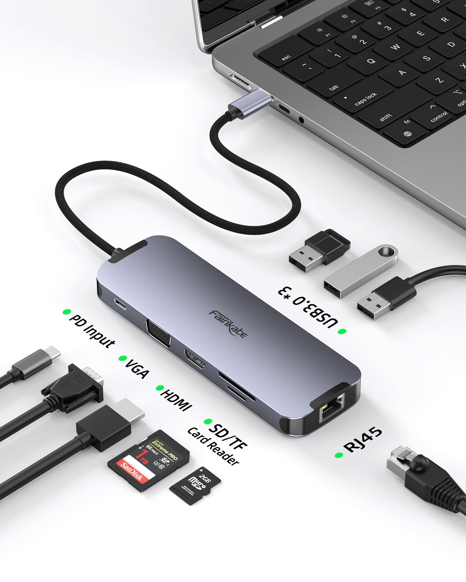 Stacja dokująca USB-C, podwójny monitor, 10 w 1, koncentrator USB C do HDMI, adapter VGA z 1 Gbit/s Ethernet, ładowanie 100 W, hub USB-C do USB, audio 3,5, czytnik kart kompatybilny z laptopami