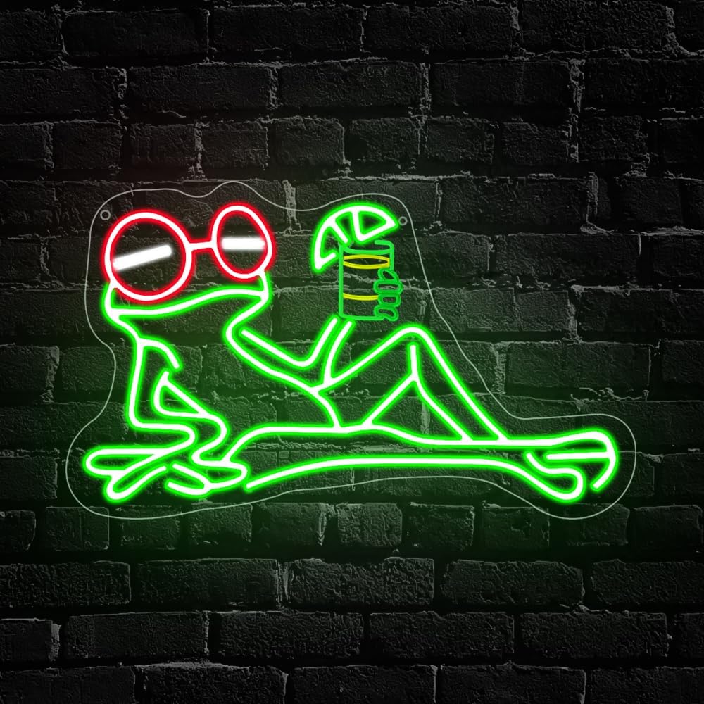 Frog Beer Neon Sign, Funny Bar Led Neon Signs for Wall Decor Dimmable Frog Beer Light Up Sign Light for Bedroom Bar Pub Night Club Home Man Cave Birthday Party Decoration Gift USB Powered(15.8"*9.4")