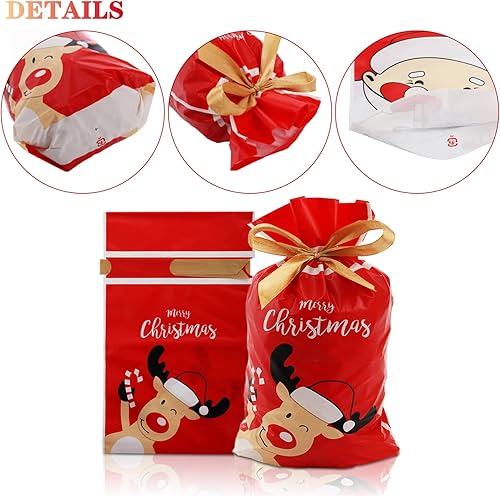 Miniatura 3 de DEAYOU 100 bolsas de Navidad, bolsas de plástico para dulces de Navidad con lazos para regalo, recuerdo de fiesta, boda